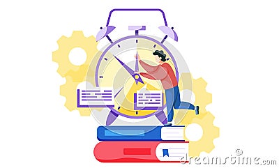 The fleeting time before the exam. Student is trying to stop the time. Rush before the test Vector Illustration