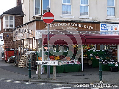 Fleetwood produce grocery shop on Bispham Road in Cleveleys, Lancashire Editorial Stock Photo