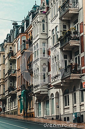 Row of houses from the turn of the century in Flensburg, Germany Editorial Stock Photo