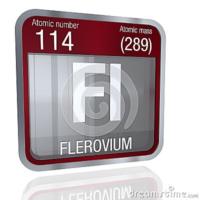 Flerovium symbol in square shape with metallic border and transparent background with reflection on the floor. 3D render Stock Photo