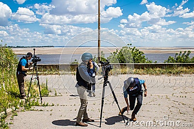 Fletcher Yeung, Camera Operators for ABC News at Nikopol, Ukraine - July 10, 2023 Editorial Stock Photo