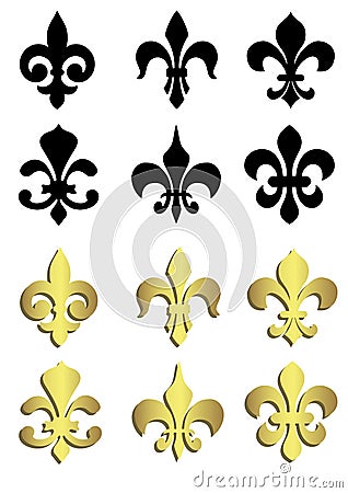 Fleur de lis in black and gold Vector Illustration