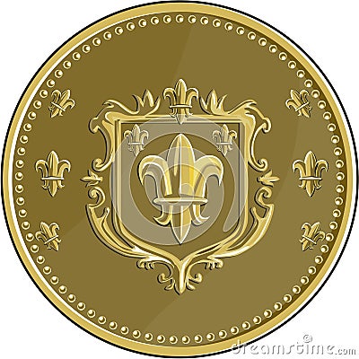 Fleur de lis Coat of Arms Gold Medal Retro Vector Illustration