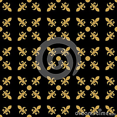 Fleur de lis in diagonal arrangement with dot in the middle. Abstract retro geometrical seamless pattern. Gold vector Vector Illustration