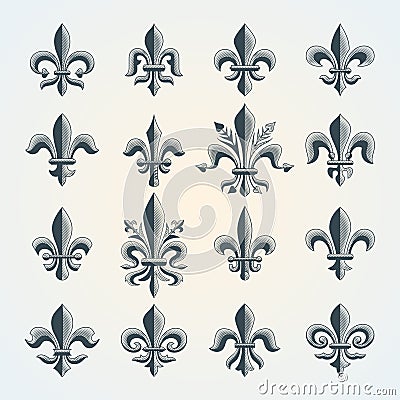 Fleur-de-lis vintage symbols set Vector Illustration