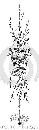 Fleuron with book and a tree| Antique Design Illustrations Stock Photo