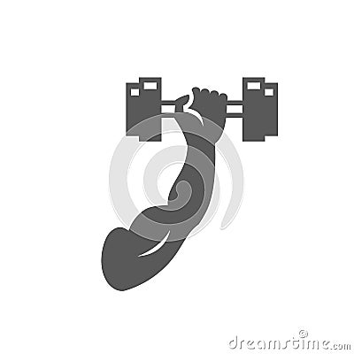 Flexed hand muscle with dumbbell in grayscale. Vector Illustration