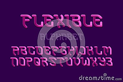 Flexible alphabet of pink gradient 3d letters. Luminous artistic font. Isolated english alphabet Vector Illustration