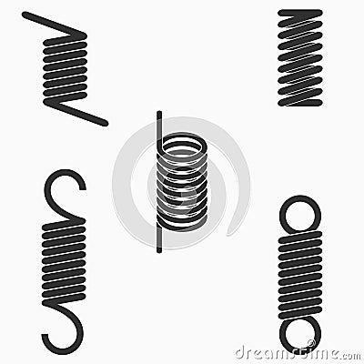 Flexible metal wire spiral springs icons set. Vector. Vector Illustration