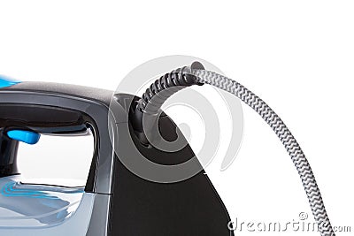 Flexible mobile cord from a new iron isolated on a white background close-up Stock Photo