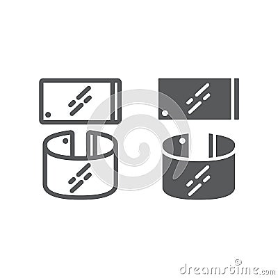 Flexible smartphone line and glyph icon, gadget and technology, phone sign, vector graphics, a linear pattern on a white Vector Illustration