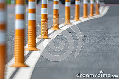 Flexible traffic bollard for bike lane Stock Photo