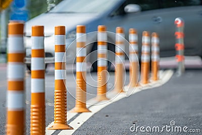 Flexible traffic bollard for bike lane Stock Photo