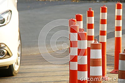 Flexible Traffic Road Bollard on the Street Stock Photo