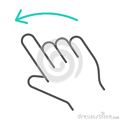 Flick left thin line icon, action and hand, gesture sign, vector graphics, a linear pattern on a white background. Vector Illustration