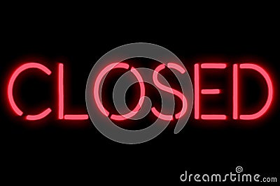 Flickering blinking red neon sign on black background, closed restaurant shop bar sign Stock Photo