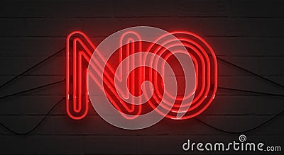 Flickering blinking red neon sign on brick wall background, no negation symbol Stock Photo