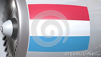 Fliegende Flagge von Luxemburg auf Passagierflugzeug tourbine Maschine Luftfahrt bezog sich Animation 3D lizenzfreie abbildung Fliegende Flagge von Luxemburg auf Passagierflugzeug tourbine Maschine Luftfahrt bezog sich Animation 3D lizenzfreie abbildung