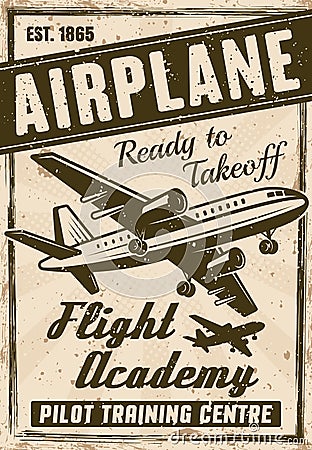 Flight academy vector vintage advertising poster Vector Illustration