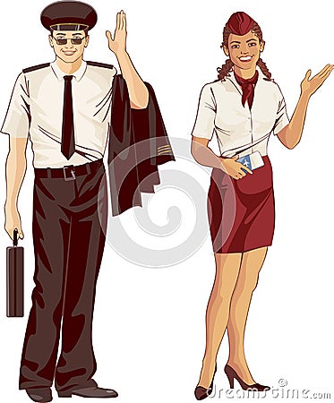 Flight attendant and pilot Vector Illustration