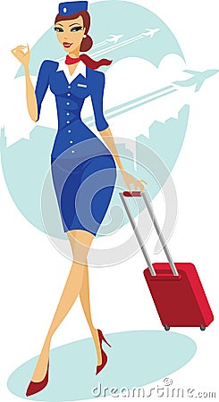 Flight attendant with suitcase Vector Illustration