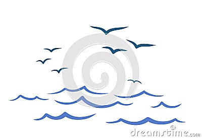 Flight birds over the ocean. Vector Illustration