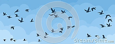 Flight of birds in the sky. Vector Illustration