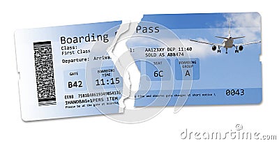 Flight cancelled concept image with ripped flight ticket - The image is totally invented and does not contain under copyright Stock Photo