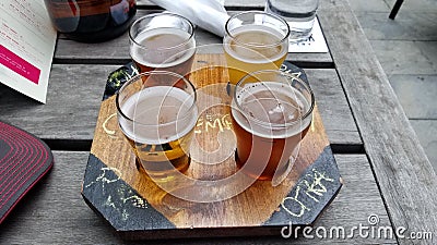 A flight of craft beers Stock Photo