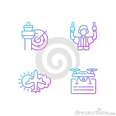 Flight dispatch gradient linear vector icons set Vector Illustration