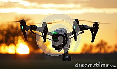 In Flight - Professional High Tech Camera Drone (UAV) Stock Photo