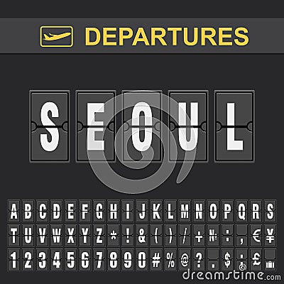 Flight info of destination South Korea flip alphabet airport departures, Seoul Vector Illustration