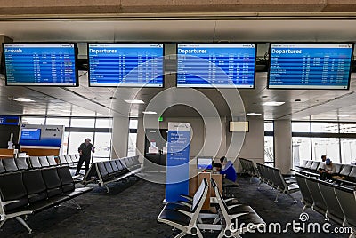 Flight Information Display Screens at PHX Airport Boarding Area Editorial Stock Photo
