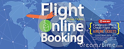 Flight Online Booking For Sale 1500x600 Banner. Vector Illustration