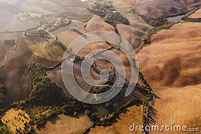 Flight over a beautiful Tuscan town with a view from above Stock Photo