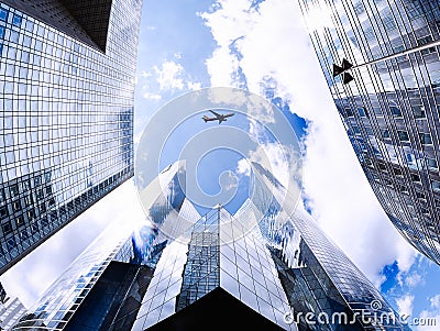 Flight over the business district of La Defense Stock Photo