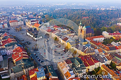 Flight over the city Jihlava. Stock Photo