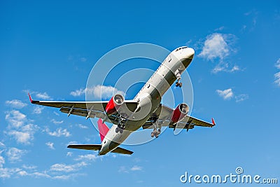 Flight of the passenger plane. Stock Photo