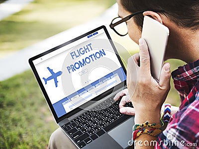 Flight Promotion Offer Plane Traveling Concept Stock Photo