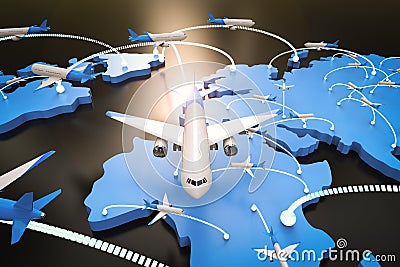 Flight route with world map Stock Photo