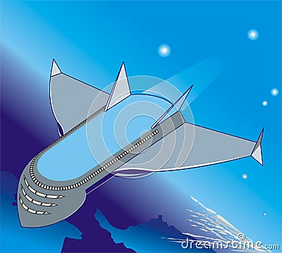 Flight through Space Vector Illustration