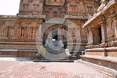 Flight of steps leading to Northern entrance, Brihadisvara Temple, Tanjore, Tamil Nadu Stock Photo