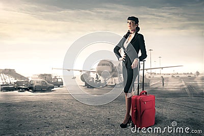 Flight stewardess Stock Photo