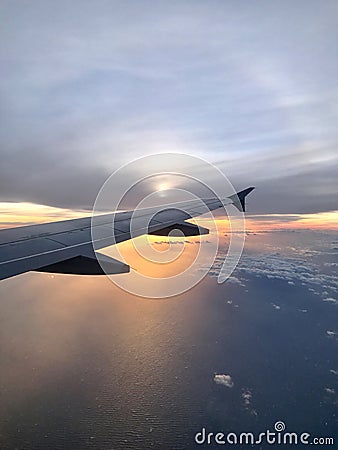 Flight Sunset over English Channel Stock Photo