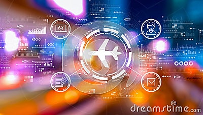 Flight ticket booking concept with urban city lights Stock Photo