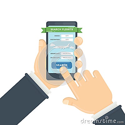 Flight ticket search. Vector Illustration