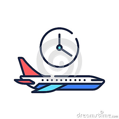 Flight time color line icon. Departure time of a particular flight. May vary. Pictogram for web page, mobile app, promo. UI UX GUI Vector Illustration