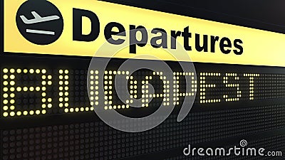 Flight to Budapest on international airport departures board. Travelling to Hungary conceptual 3D rendering Stock Photo