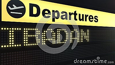 Flight to Ibadan on international airport departures board. Travelling to Nigeria conceptual 3D rendering Stock Photo