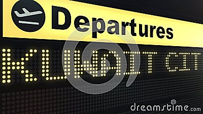 Flight to Kuwait City on international airport departures board. Travelling to Kuwait conceptual 3D rendering Stock Photo